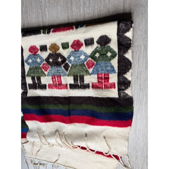 Vintage Native Peruvian Friendship Rug Wool Tapestry 66x28 Rainbow Folk Art - Picture 2 of 10